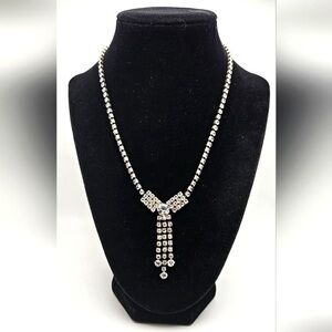 Vintage Clear Rhinestone Silver Formal Necklace Bridal Wedding Dressy